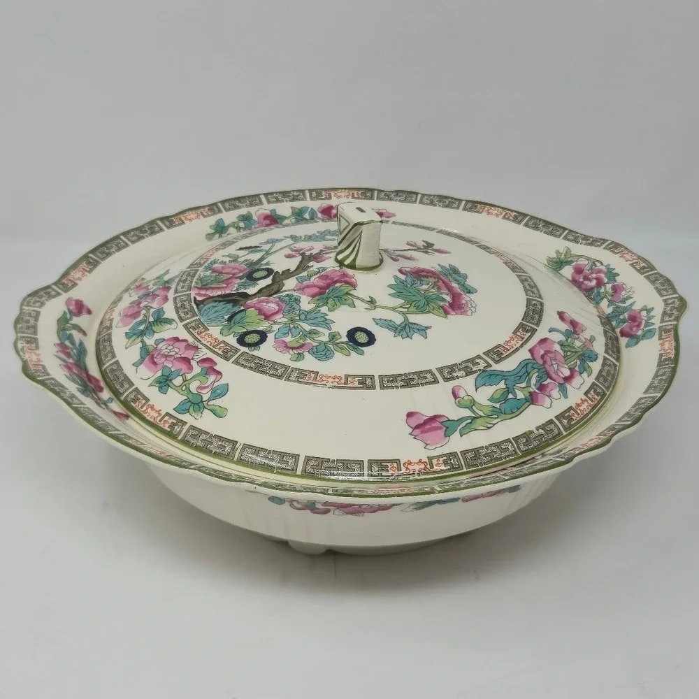 Vintage Myott Staffordshire Indian Tree Round Covered Vegetable Dish Tureen 10